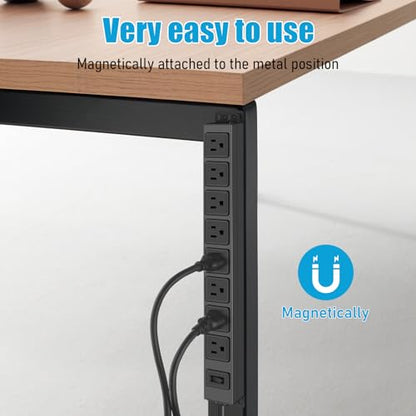 HHSOET 8 Outlet Magnetic Power Strip, 14AWG Extension Cord, 10Ft, Black, 1 - size: 10ft