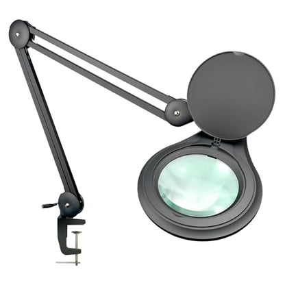 ESD Safe (Glass Lens) Professional LED Magnifying Lamp with Clamp (8 Diopter, 3X) Work Light, 4 Brightness Levels, Daylight Bright, 1200 Lumens, 5600K-6000K, Matte Black, BoliOptics MG16303322
