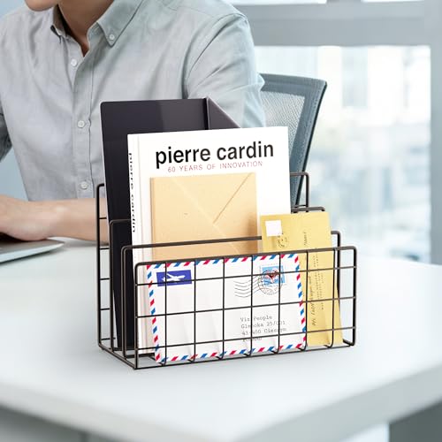 3-Slot Metal Mesh Desk Mail Organizer, Letter Sorter File Holder for Office & Home, 2PCS (Black)