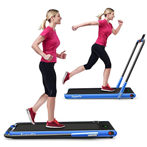 GYMAX Walking Pad, 2 in 1 Free Installation Under Desk Treadmill with Smart App, Remote Control & LED Display, 2.25HP Foldable Portable Compact Running Machine for Small Spaces Home Office - color: Navy