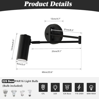 KCO Lighting Black Swing Arm Wall Sconce Farmhouse Adjustable Wall Lamp Industrial Wall Mounted Reading Light Modern Long Swing Arm Wall Lamp - color: Black-1