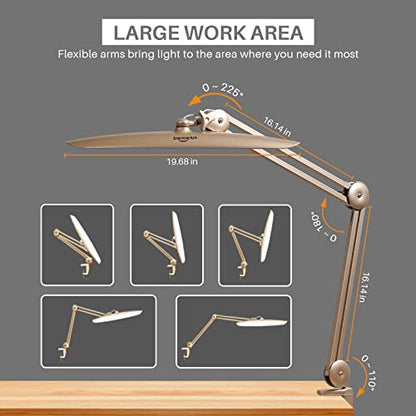 20-Inch LED Desk Lamp with Clamp, 24W 2200LM, Gold | 117 SMD LEDs with 4 brightness levels provide eye-caring lighting for reading, crafting, office work, and study - size: GOLD-NonCCT-Non Protective