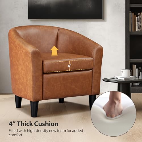 Topeakmart Faux Leather Accent Chair Set of 2, 300 lb Cap, Brown | Set of 2 PU Leather Barrel Chairs, U-shaped Backrest, Foam Seat, 18" Seat Height, Solid Wood Legs - color: Brown, size: Set of 2