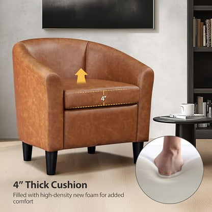 Topeakmart Faux Leather Accent Chair Set of 2, 300 lb Cap, Brown | Set of 2 PU Leather Barrel Chairs, U-shaped Backrest, Foam Seat, 18" Seat Height, Solid Wood Legs - color: Brown, size: Set of 2