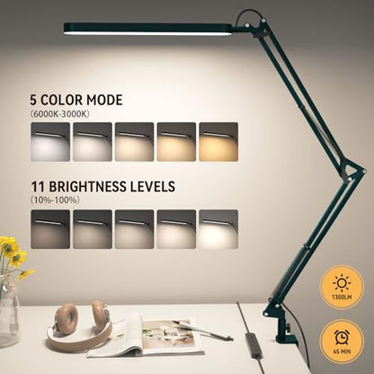 SKYLEO Desk Lamp - LED Desk Light - 5 Color Modes X 11 Brightness Levels - Adjustable Swing Arm - Timmer & Memory Function - 12W Lamp for Desk - Green - style: Green swing arm