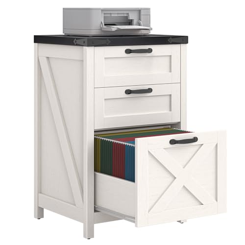 Farmhouse File Cabinet with 3 Drawers for Home Office, White and Black | Halitaa Vertical Filing Cabinet Fits Letter and A4 Size, Farmhouse Printer Stand, Under Desk Wooden File Cabinet - color: White and Black, size: 3 Drawers