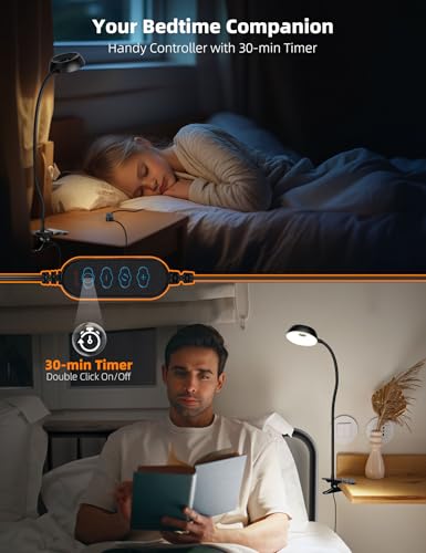 Clip on Light, LED Reading Light for Beds Headboards,5 Color Modes Dimmable | Clip on Light LED Reading Book Light with Clamp Eye-Friendly Desk Lamp Flexible Reading Lights for Books in Bed Bedside Black - color: Black