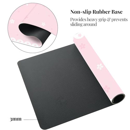 Cute Cherry Blossoms Desk Mat, Sakura Extended Gaming Keyboard Mouse Pad, Large Office Desk Cover Mat Pad Deskmat, Non-Slip Leather Home Office Desk Mat Protector 31.5"×15.7", Pink - color: Pink, size: 31.5" x 15.7"