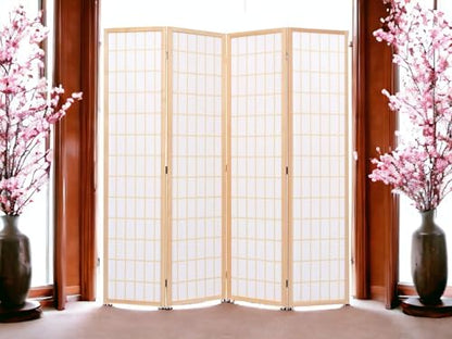 4 Panels Room Divider Privacy Screen Shoji Divider 6ft High Japanese Style Privacy Room Divider (Natural, 4 Panels) - color: Natural, size: 4 panels