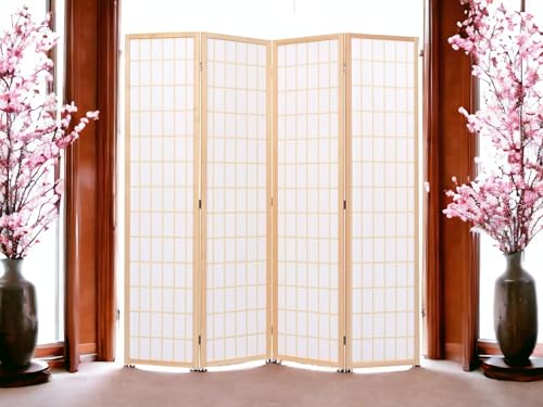 4 Panels Room Divider Privacy Screen Shoji Divider 6ft High Japanese Style Privacy Room Divider (Natural, 4 Panels) - color: Natural, size: 4 panels