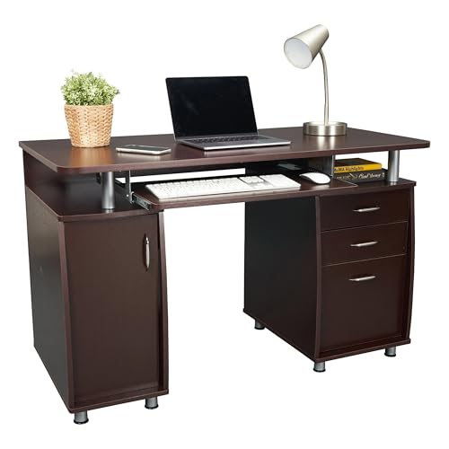 Techni Mobili 48''W Computer Desk with File Cabinet & Drawers, Brown | Home Office, Keyboard Tray, Storage, Computer Workstation, Ideal for home office, Workspace organization - color: Chocolate