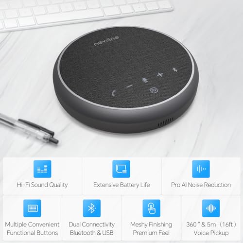 N newline Conference Speaker and Microphone, 2 Mics 360° Voice Pickup, AI Noise Reduction & Clear Calls, USB & Bluetooth Speakerphone, Up to 12H Call Time, for Small-to-Mid Meetings & Home Office