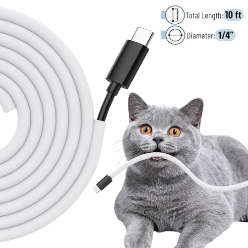 Cord Protectors from Pets No Chew, 10ft Wire Protector Cord Covers for Pets, Flexible Cable Sleeve Cord Management for TV/Computer/Electric Wires/Phone Charging Cables (White, 1/4") - color: White, size: 1/4"