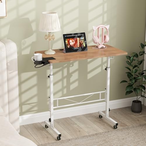 Hadulcet Small Standing Desk with Wheels, Rolling Desk Adjustable Height - color: Oak, size: 31.5" without Charging