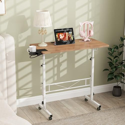Hadulcet Small Standing Desk with Wheels, Rolling Desk Adjustable Height - color: Oak, size: 31.5" without Charging