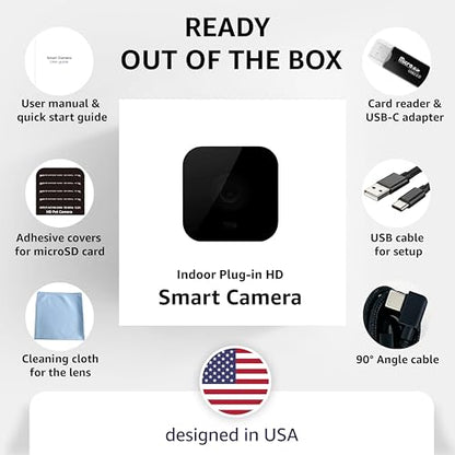 ALPHA TECH Indoor Camera with 160° Wide Angle, Plug in Offline Camera, No WiFi or App, Local SD Storage for Home Use