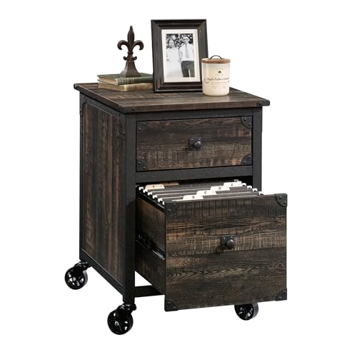 File Pedestal with 2 Drawers, Dark Oak Finish Mobile Storage Cabinet for Letter Size Files, Office Organization with Smooth Glide Drawers and Casters (20.87" x 23.86" x 26.58")