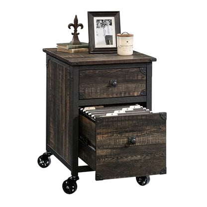 File Pedestal with 2 Drawers, Dark Oak Finish Mobile Storage Cabinet for Letter Size Files, Office Organization with Smooth Glide Drawers and Casters (20.87" x 23.86" x 26.58")