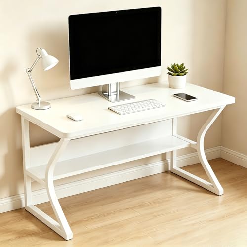 Office Desk with Storage Shelf - 31.4" Computer Writing Desk - color: White, size: 31.4 x 19.7