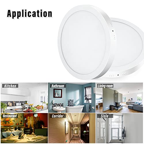 Round LED Flat Panel Light 24W, Thin Drop Ceiling Lights 6500K Cold White Surface Mount Ceiling Fixture AC 110-120V Shop Commercial Bay Lighting for Hotel Office School