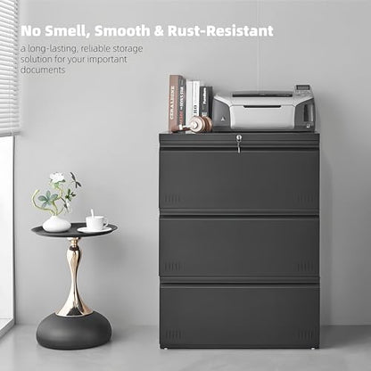 Approgreent Lateral 3 Drawer File Cabient with Lock, Metal Filing Cabinets for Home Office, Heavty Duty Office Storage Cabinet for A4/Letter/Legal (Matte Black) - color: 17-k Black