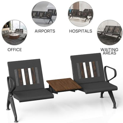 wonline Waiting Room Chairs 2 Seat w/Table, Waiting Room Chairs with Arm, Office Furniture Lobby Conference Reception Bench Office Guest Seating for Clinic Airport Hospital Barber Salon Bank - size: 2 Seat with Table