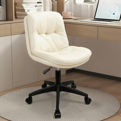 Armless Office Chair, Ergonomic Small Desk Chair with Padded Cushion & Lumbar Support, Height Adjustable 360° Swivel Rolling Task Chair with Wheels for Home Office, Vanity, Beige