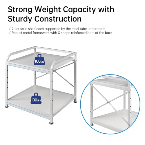 Fannova Large Printer Stand for Under Desk Storage, Adjustable Top Shelf | Table Top 20"x20", Fits 3D/Laser Printer, Easy Roll Industrial Wheels, Heavy Duty 2 Tier Printer Cart for Home Office, White - color: White