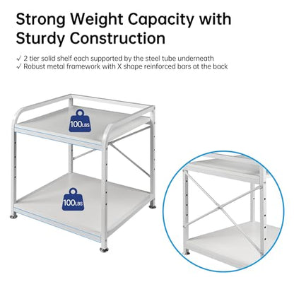 Fannova Large Printer Stand for Under Desk Storage, Adjustable Top Shelf | Table Top 20"x20", Fits 3D/Laser Printer, Easy Roll Industrial Wheels, Heavy Duty 2 Tier Printer Cart for Home Office, White - color: White