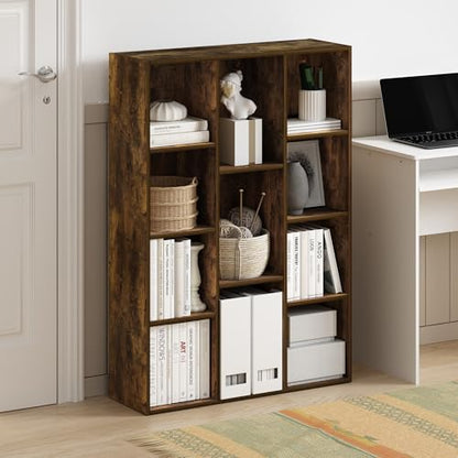 Furinno LUDER Book Shelf, 11-Cube Bookshelf, Reversible Bookcase, 9.4 x 29.1 x 41.7, Easy Assembly, for Living Room, Bedroom, Home Office, Amber Pine - color: Amber Pine, size: 11-Cube