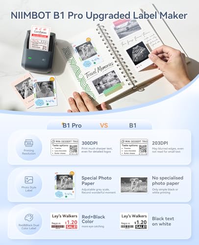NIIMBOT B1 Pro Label Maker with 1 Label, 300 DPI Thermal Label Printer | Bluetooth Label Maker Machine for Home Office Small Business Organization, for DIY Crafts, Scrapbook, Photos, Meomo, Blue - color: Blue, style: Label Maker with 1 Roll Label