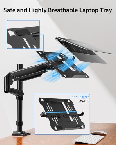 MOUNTUP Laptop Desk Mount, Adjustable Laptop Stand for max 17" Notebook or 32" Monitor, Laptops Arm Mount for Desk Holds 4.4-22lbs, Tall Laptops Stand with Clamp/Grommet - size: Single-With Pole