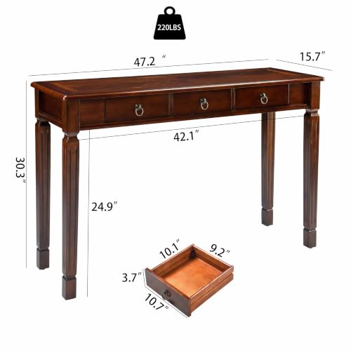 Solid Wood Writing Desk with 3 Drawers, 47"W Large Secretary Table - size: 47.2"W