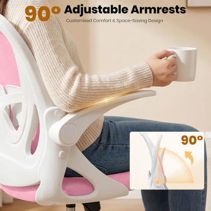 Primy Drafting Chair Tall Office Chair with Flip-up Armrests Executive Ergonomic Computer Standing Desk Chair with Lumbar Support and Adjustable Footrest Ring (Pink) - color: Pink, size: 934-Z