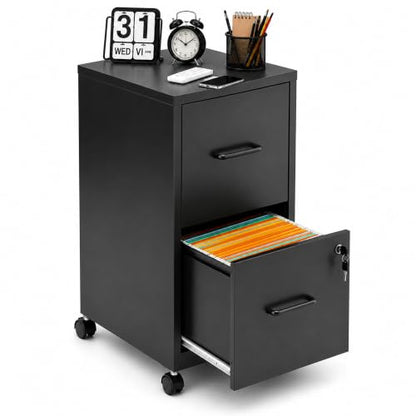 SAWJEC 2 Drawer Metal File Cabinet with Lock, Black Mobile Filing Cabinet | 17.7"D x 15"W x 26.8"H, Black Mobile Locking File Cabinet, Assembly Required, Fits Letter Hanging Files - color: Black, size: 17.7"D x 15"W x 26.8"H