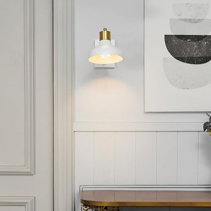 GLOBE Electric 51344 1-Light Plug-in or Hardwire Swing Arm Wall Sconce, White, Brass Accents, White-Cloth Cord, Mounted Bedside Lamp, Kitchen Sconces Wall-Lighting, Bulb Not Included (Pack of 2) - size: 5.75" (Pack of 2)