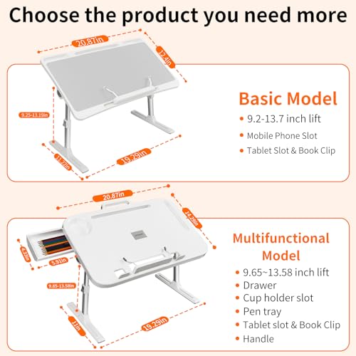 Laptop Desk Bed Table,Adjustable Lap Desk Bed Tray,Portable Folding Couch Table with Bookstand & Storage Drawer,Car Rear Seat Sofa Floor Laptop Tray Stand for Adult Kids Reading Writing Eating - size: portable