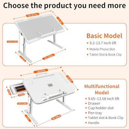 Laptop Desk Bed Table,Adjustable Lap Desk Bed Tray,Portable Folding Couch Table with Bookstand & Storage Drawer,Car Rear Seat Sofa Floor Laptop Tray Stand for Adult Kids Reading Writing Eating - size: portable