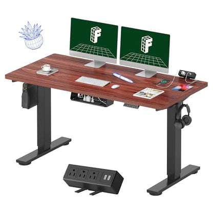 FLEXISPOT EN2 55"x28" Standing Desk with Power Strip Bundle, Mahogany | One-Piece Desktop, Easy-Access Clamp Power Strip Bundle, Organized Cable Management, Modern Home Office Setup - color: Black Frame + Mahogany Top, size: 55x28