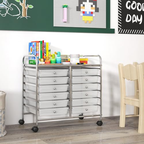 LDAILY Rolling Storage Cart with 12 Drawer for Classroom Storage, Clear - color: Clear, size: 12 Drawer