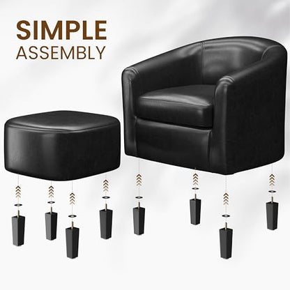 Yaheetech Accent Chairs with Ottoman, Faux Leather Barrel Chairs, Black - color: Black, size: Chair:25.5x 27.5 x 28''H Ottoman:18x 18.7x 15.7''H