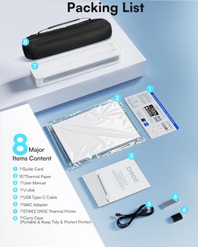 D90E Inkless Portable Thermal Printer with Case – 8.5" x 11", White - color: White