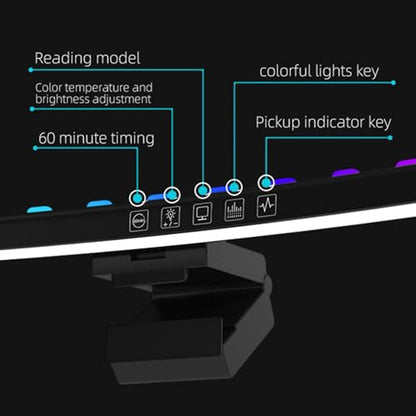 2 in 1 RGB Monitor Light Bar, Curved Computer Monitor Lamp Bar with Dual Light Source, Voice - Activated Musical Rhythm & Eye - Caring Dimmable Backlight for Office