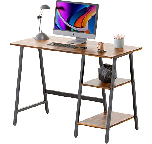 SHW 43-Inch Trestle Computer Desk with Open Storage Shelves, Walnut | w/ Adjustable Glides - color: Walnut