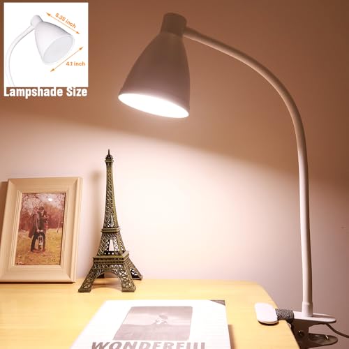 GlowVibe Desk Lamp Eye-Caring 360° Flexible Gooseneck 3 Color Modes 10 Brightness Dimmable 10W 40 LED, Portable Reading Book Light Clamp Study Desk Lamps for Bedroom and Office Home Lighting (White) - color: White