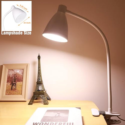 GlowVibe Desk Lamp Eye-Caring 360° Flexible Gooseneck 3 Color Modes 10 Brightness Dimmable 10W 40 LED, Portable Reading Book Light Clamp Study Desk Lamps for Bedroom and Office Home Lighting (White) - color: White
