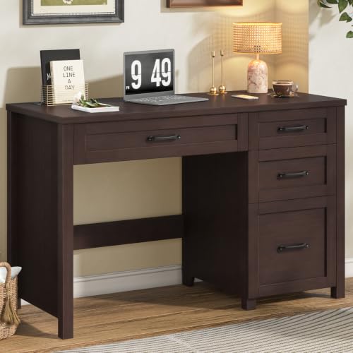 Farmhouse 47" Computer Desk, Executive Desk with File Drawer, Caramel - color: Caramel