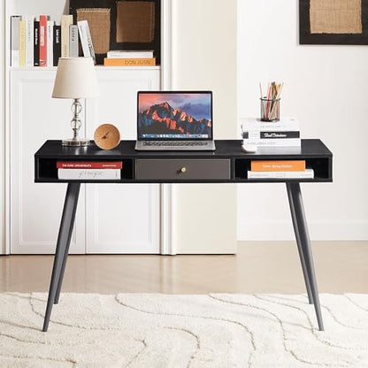 Desk with USB Ports and Power Outlet, Writing Study Desk with Drawers, Multifunctional Home Office Computer Desk Black
