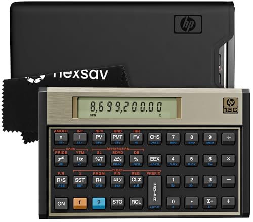 HP 12C Financial Calculator – 120+ Functions: TVM, NPV, IRR, Amortization, Bond Calculations, Programmable Keys – RPN Desktop Calculator for Finance, Accounting & Real Estate – Includes Case + Cloth - color: hp 12c 2026 Black & Grey