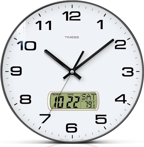 Wall Clock, 13" Dial Non-Ticking Silent Battery Operated Analog with LCD Display for Perpetual Calendar and F° Temperature, Ideal Modern Home, Bedroom, Kitchen, Office Decor(Black) | Perpetual calendar, Fahrenheit temperature, easy-to-read analog dial, ba